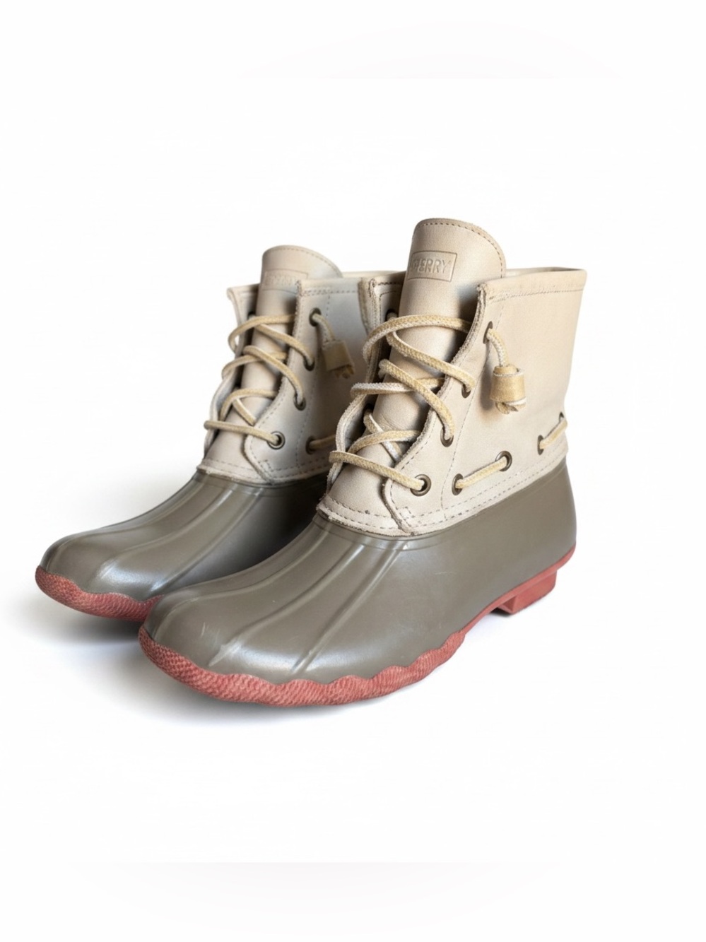 Sperry Two-Tone Lace-Up Duck Boots in Cream, Olive & Rust